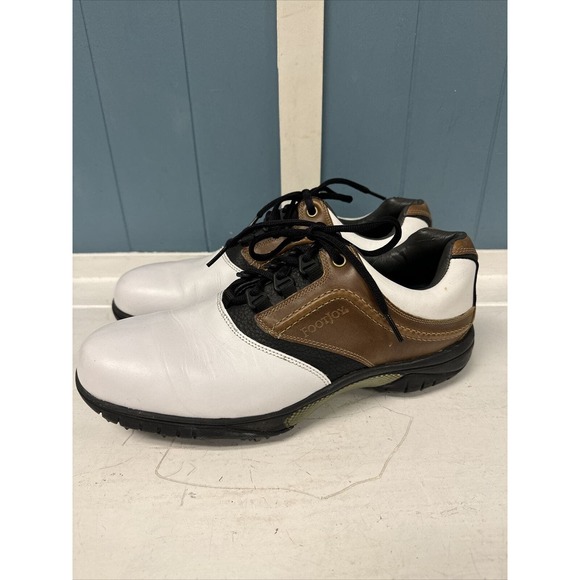 FJ Footjoy Contour Series 54108 Men's‎ Golf Shoes Size 10M White Black And Brown